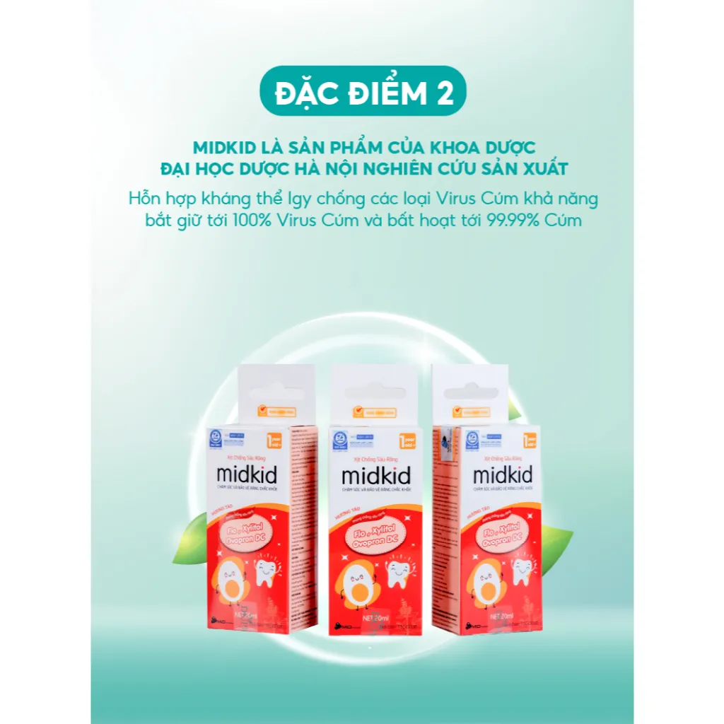 Ảnh Combo Xịt chống sâu răng MIDKID vị táo 20ml + Bọt tập đánh răng Midkid vị Dâu 60ml cho bé từ 1 tuổi 4