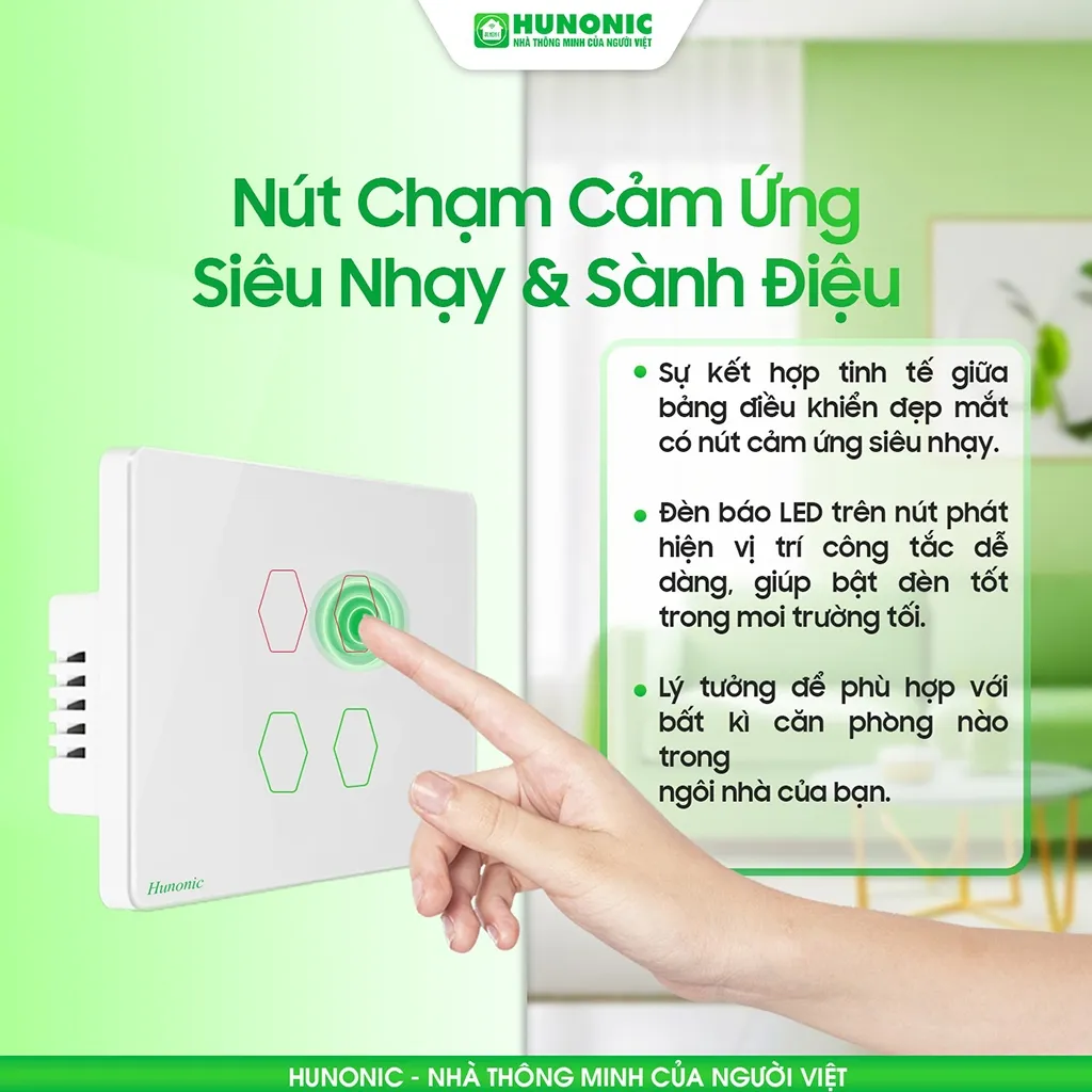 Ảnh Công Tắc Cảm Ứng Hunonic Datic Bluetooth Mesh, Công Tắc Điều Khiển Từ Xa Qua Điện Thoại - HNSB 4
