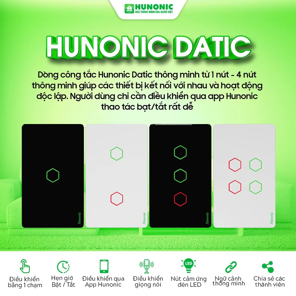 Ảnh Công Tắc Cảm Ứng Wifi Giá Rẻ, Công Tắc Điều Khiển Từ Xa Qua Điện Thoại Hunonic Datic - HNSW 3