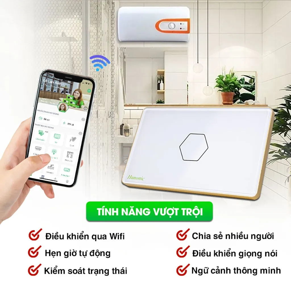 Ảnh Công Tắc Cảm Ứng Wifi Hunonic, Công Tắc Thông Minh Điều Khiển Từ Xa Qua Điện Thoại Hình Chữ Nhật Có Viền - HNSC 3