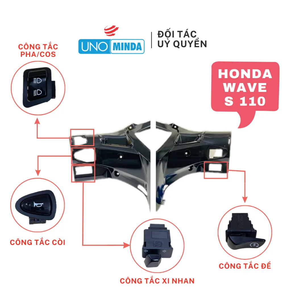 Ảnh Công Tắc Pha/Cos Uno Minda mã SW-0971-C00 cho xe Honda Wave S110, Wave Alpha, Wave RSX, Future, Blade 3