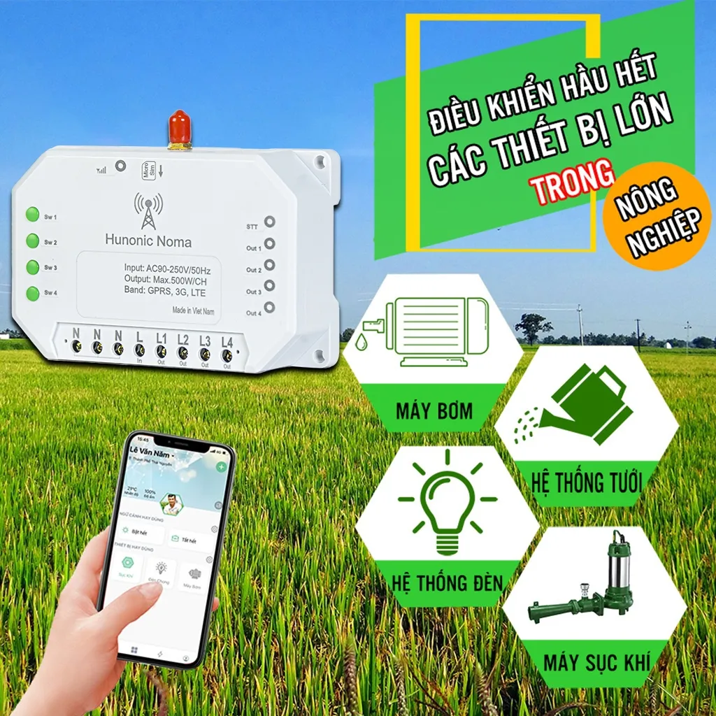 Ảnh Công Tắc Thông Minh Hunonic Noma Dùng Sim, Điều Khiển Mọi Thiết Bị Từ Xa Qua Điện Thoại - HNNOMA4CH 3