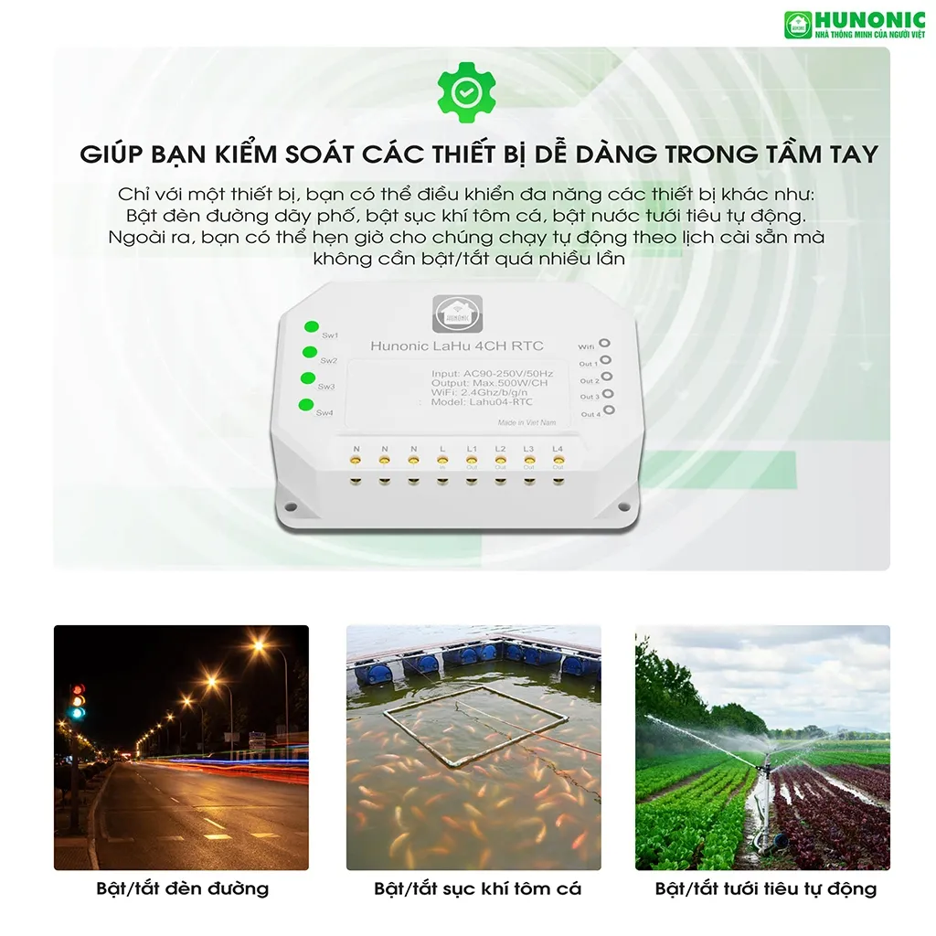 Ảnh Công Tắc Thông Minh Wifi Hunonic, Công Tắc Hẹn Giờ Không Cần Internet Lahu RTC - LAHU04 RTC 3