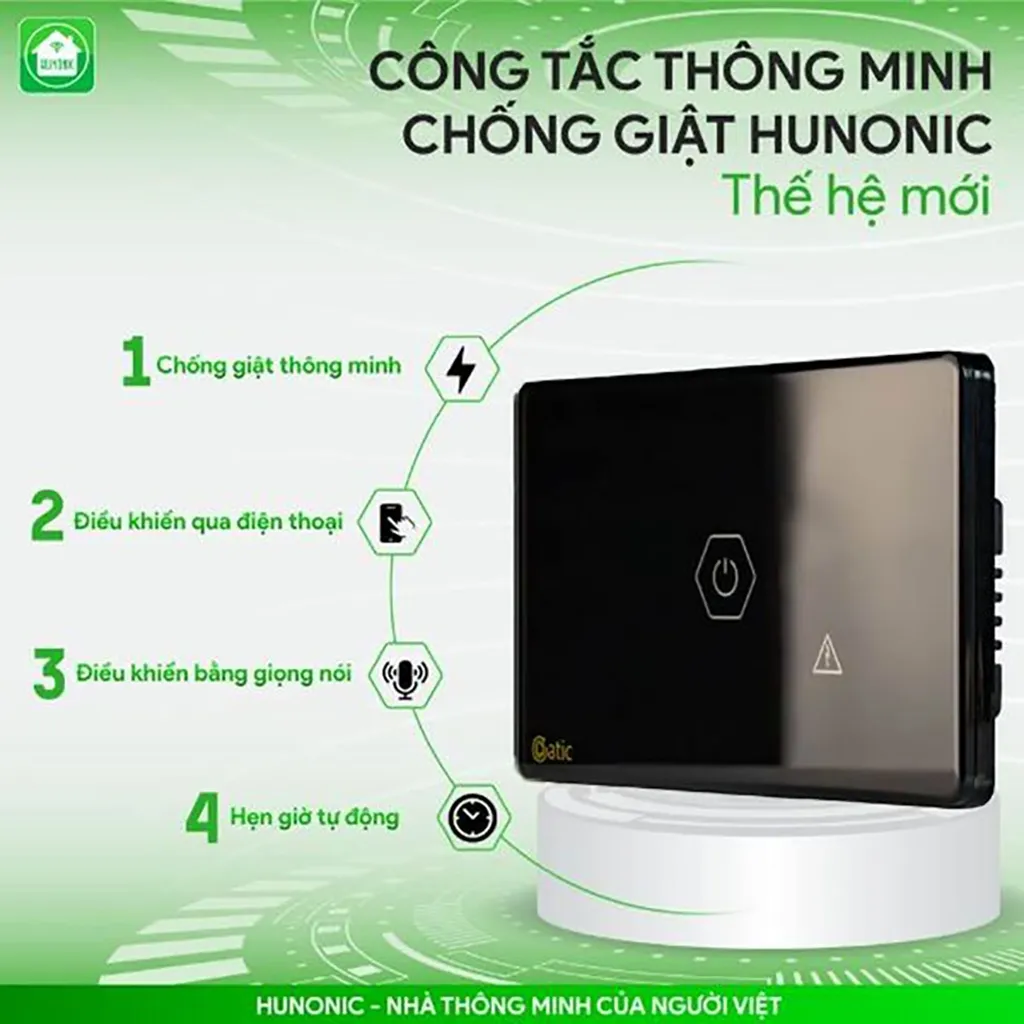 Ảnh Công Tắc Thông Minh Wifi Cảm Ứng, Công Tắc Chống Giật Cho Bình Nóng Lạnh Hunonic Datic - DTSWU1 4