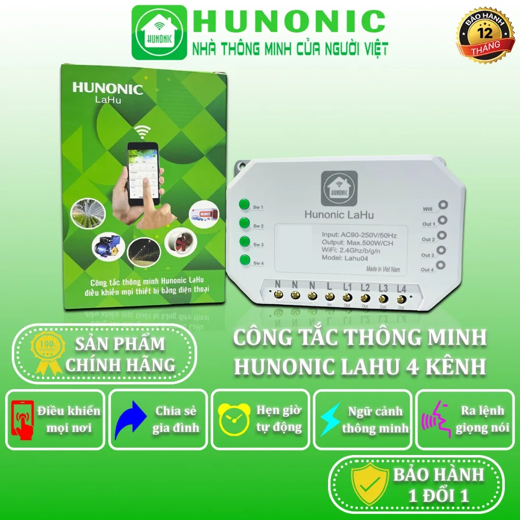 Ảnh Công Tắc Wifi Lahu, Công Tắc Hẹn Giờ Không Cần Internet RTC Hunonic, Công Suất Lên Đến 4000W - LAHU 1