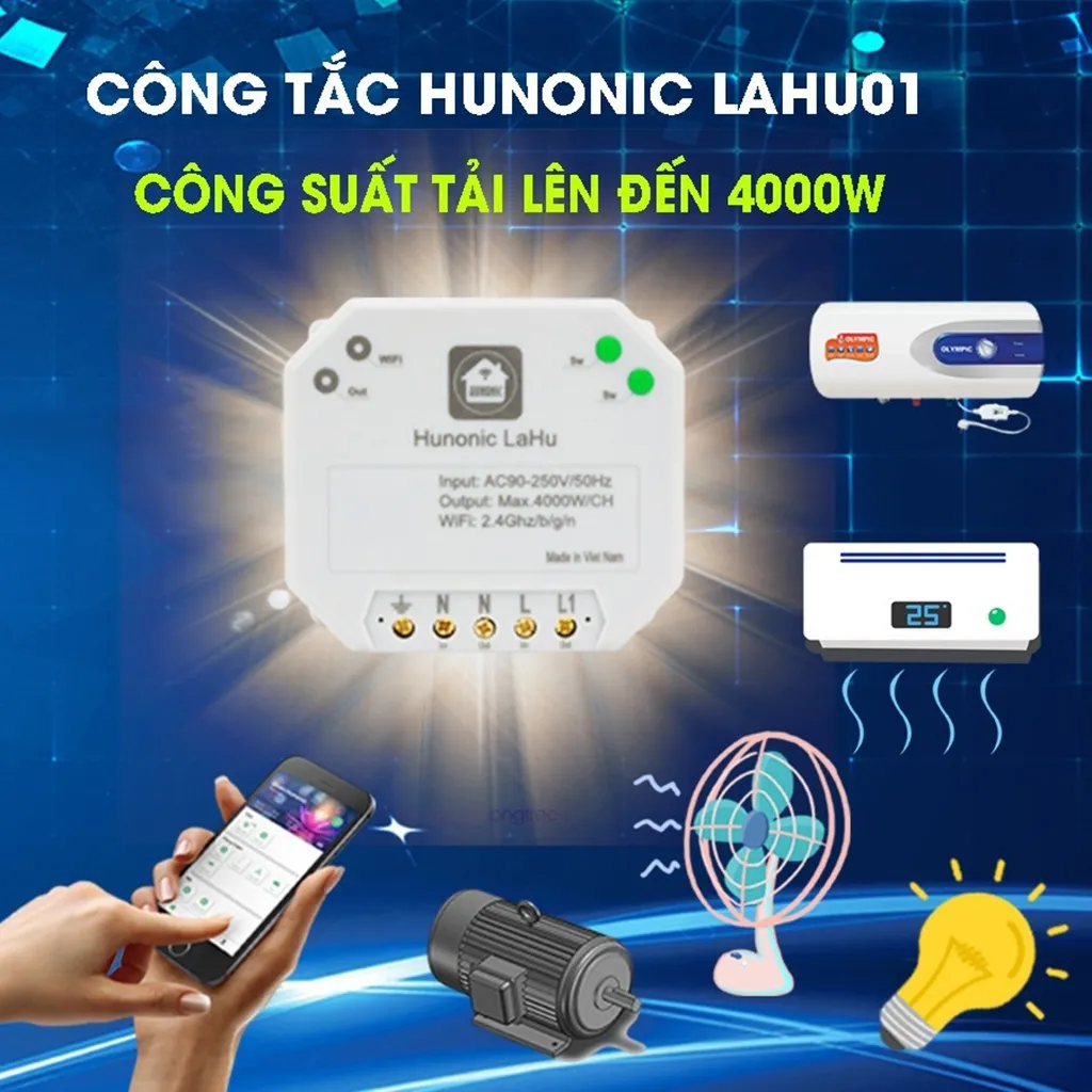 Ảnh Công Tắc Wifi Lahu, Công Tắc Hẹn Giờ Không Cần Internet RTC Hunonic, Công Suất Lên Đến 4000W - LAHU 2
