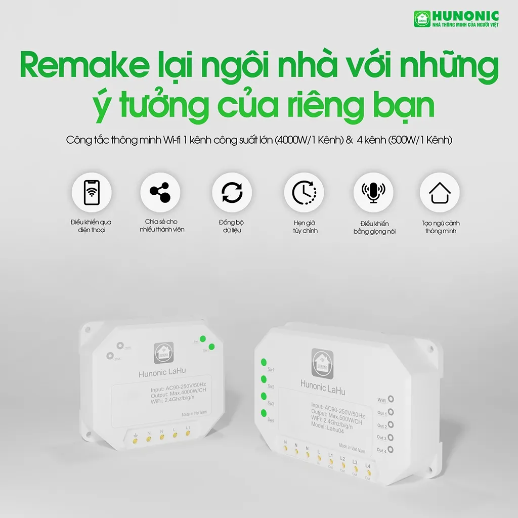 Ảnh Công Tắc Wifi Lahu, Công Tắc Hẹn Giờ Không Cần Internet RTC Hunonic, Công Suất Lên Đến 4000W - LAHU 3
