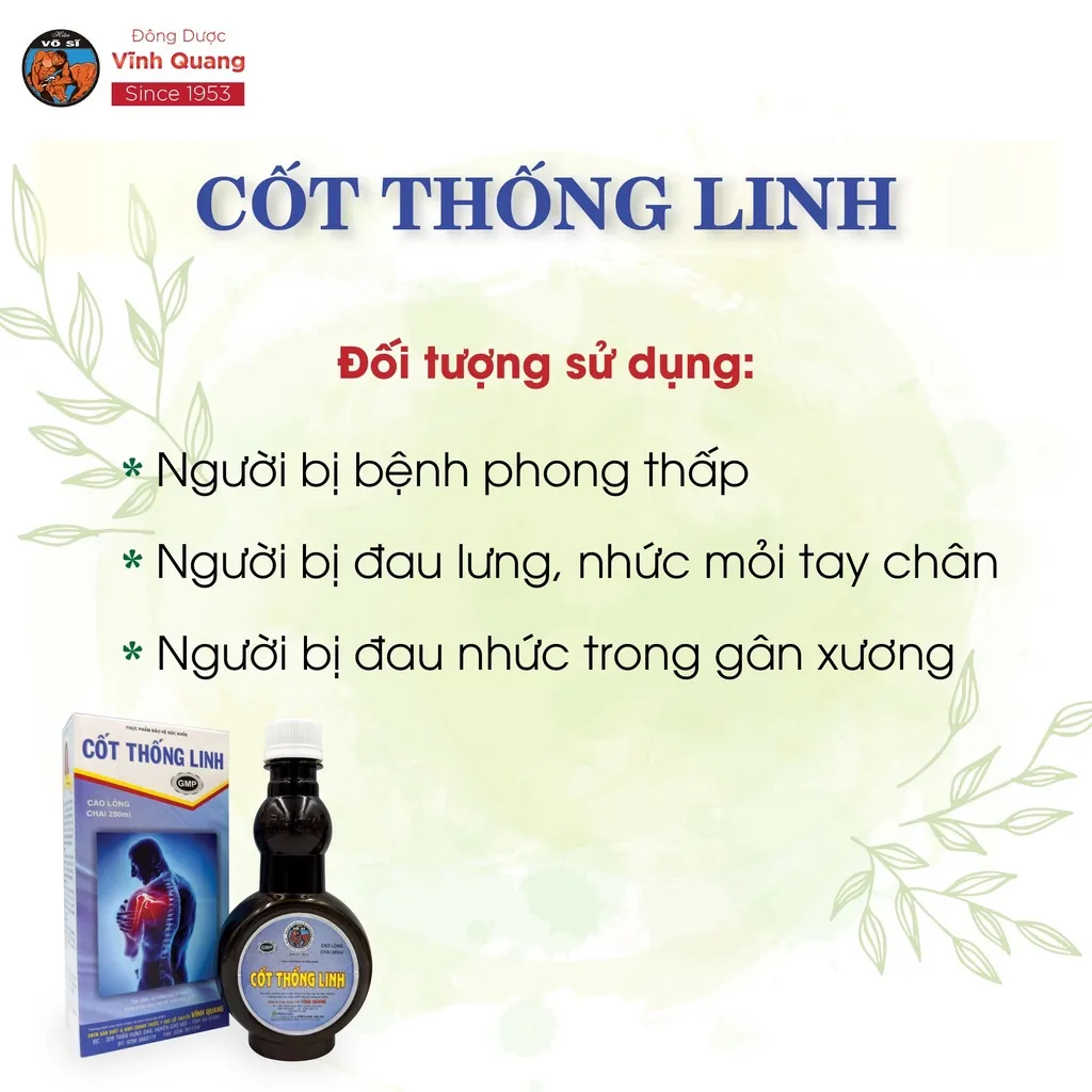 Ảnh Cốt Thống Linh VĨNH QUANG chai 280ml - Hỗ trợ hoạt huyết, phong thấp, thấp khớp, đau lưng 3