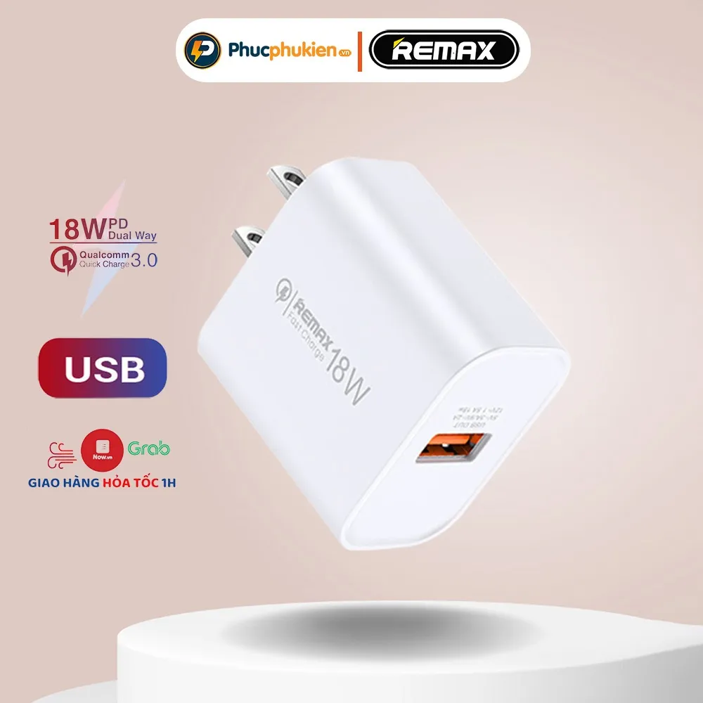 Ảnh Củ sạc 18w Remax U119 1 cổng USB dành cho tai nghe điện thoại smart watch - Phúc Phụ Kiện 1