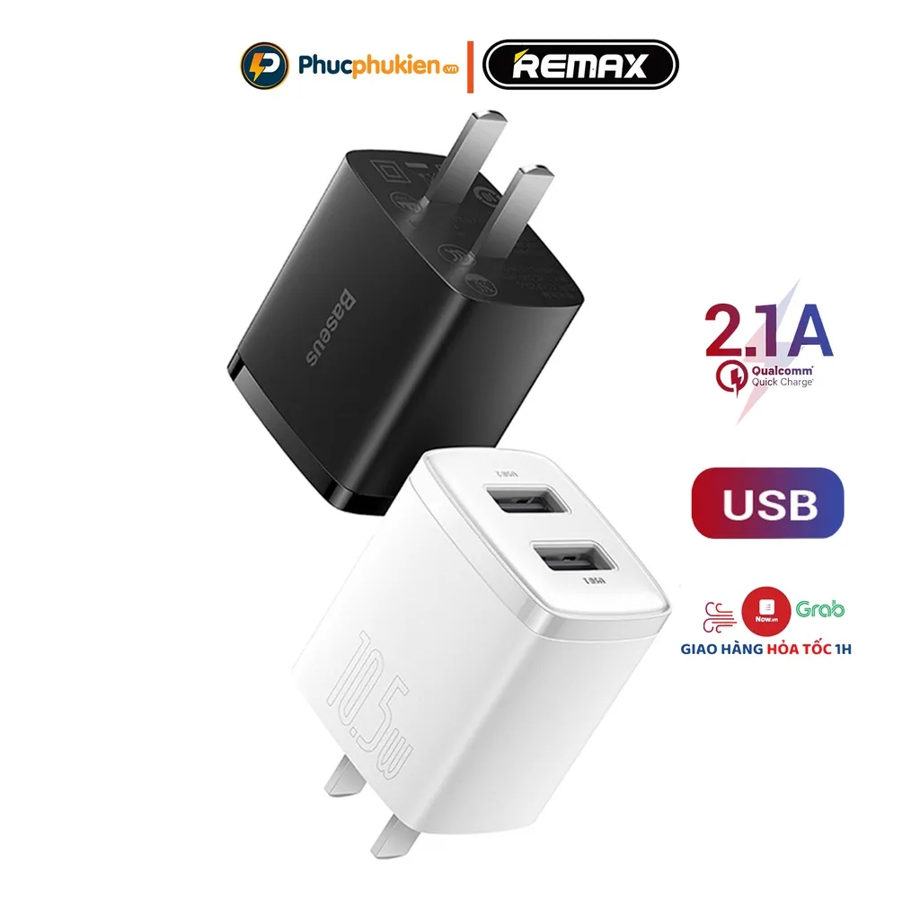 Ảnh Củ sạc 2 cổng chính hãng Baseus M02 hỗ trợ sạc nhanh 10w thiết kế nhỏ gọn dễ dàng mang theo - Phúc Phụ Kiện 3