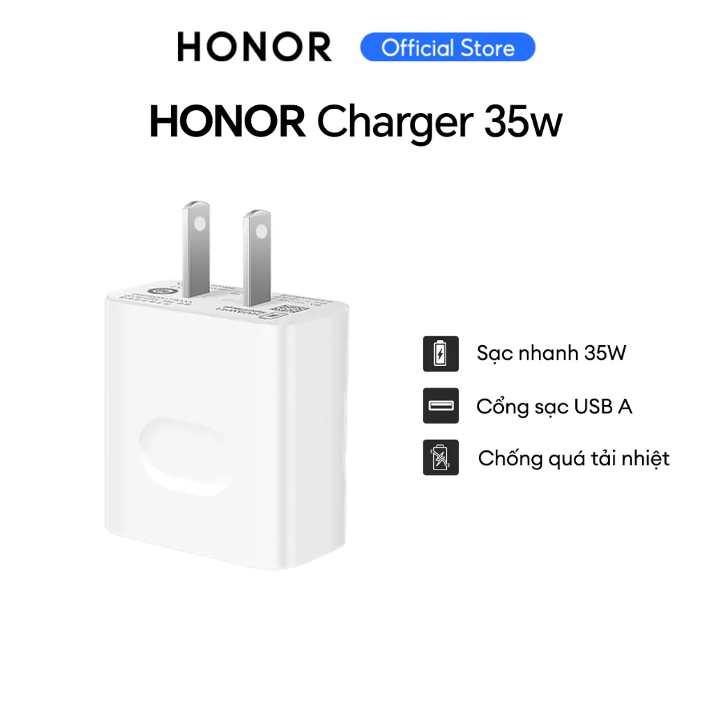 Ảnh Củ sạc Adapter HONOR Charger 35W Cổng USB Màu Trắng | Super Charger 1
