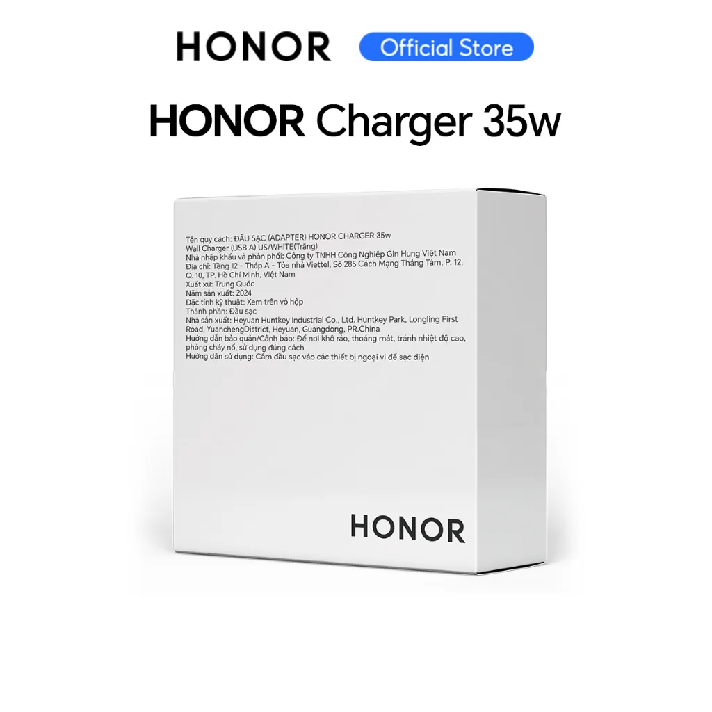 Ảnh Củ sạc Adapter HONOR Charger 35W Cổng USB Màu Trắng | Super Charger 4