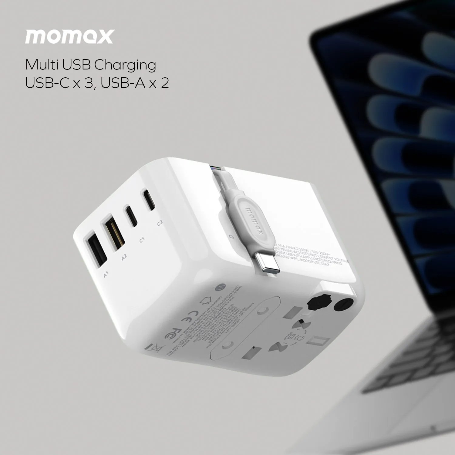 Ảnh Củ sạc du lịch Momax 1-World+ Flow 35W 4-Port w/ Built-in USB-C Cable + AC Travel Adaptor (White) 1