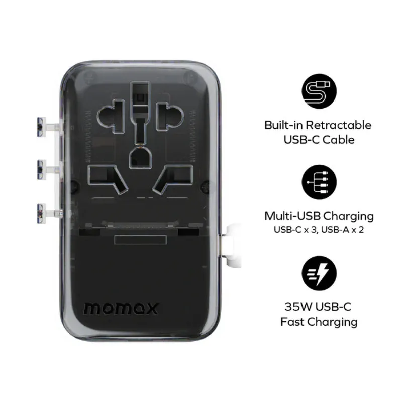 Ảnh Củ sạc du lịch Momax 1-World+ Flow 35W 4-Port w/ Built-in USB-C Cable + AC Travel Adaptor (White) 2