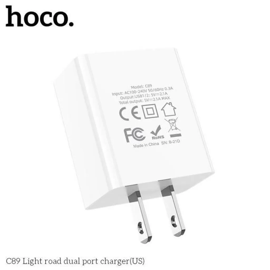 Ảnh Củ sạc Hoco C89 2 cổng USB, sạc nhanh 2.1A Max, thích hợp với nhiều dòng điện thoại, chân cắm tiêu chuẩn US 4