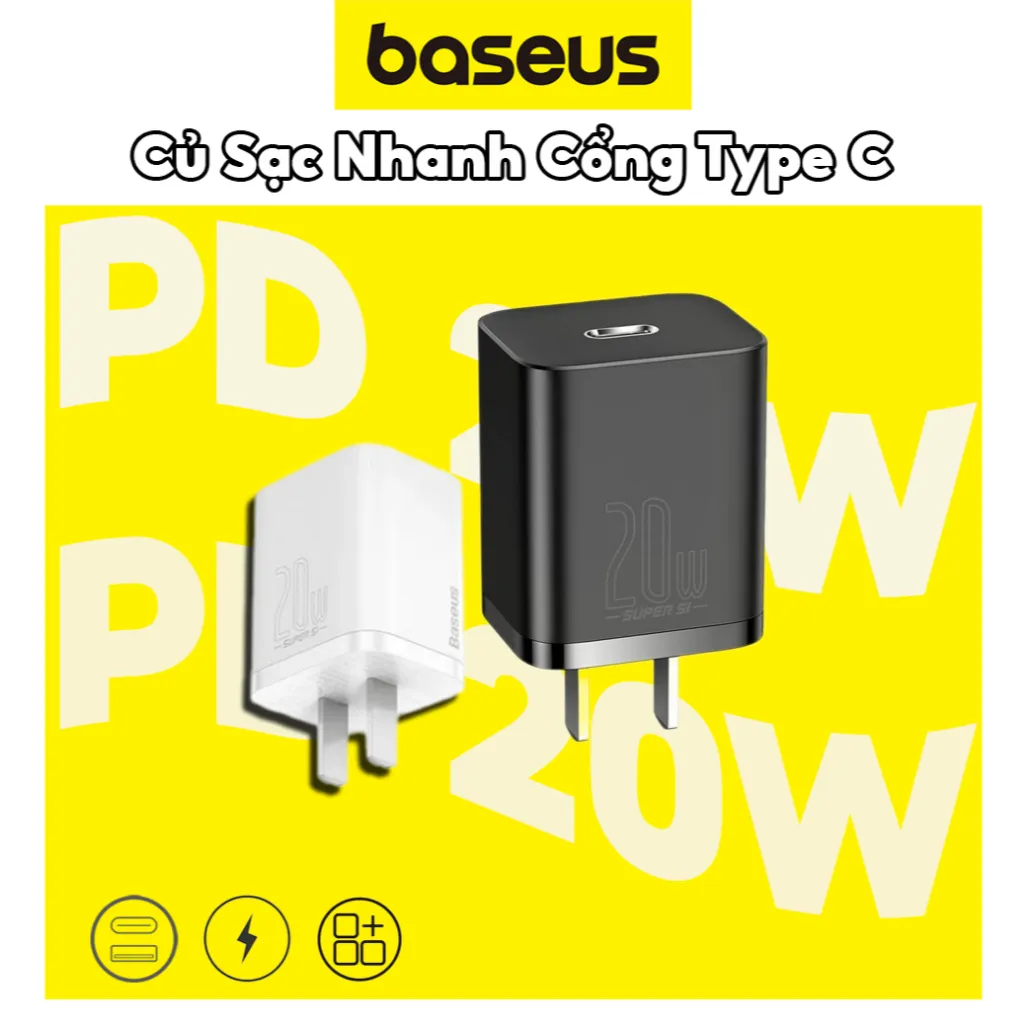 Ảnh Củ Sạc Nhanh 20W CHÍNH HÃNG Baseus Super Si Cổng Kết Nối Chuẩn Type C - Nhỏ Gọn - Chống Cháy Nổ 1