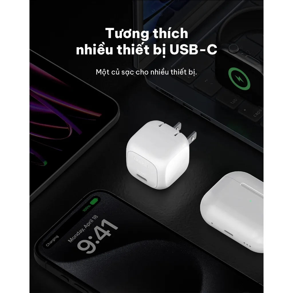 Ảnh Củ sạc nhanh 20W PD Belkin Cube Wall Charger, Thiết kế gọn nhẹ, tương thích với hầu hết thiết bị 2