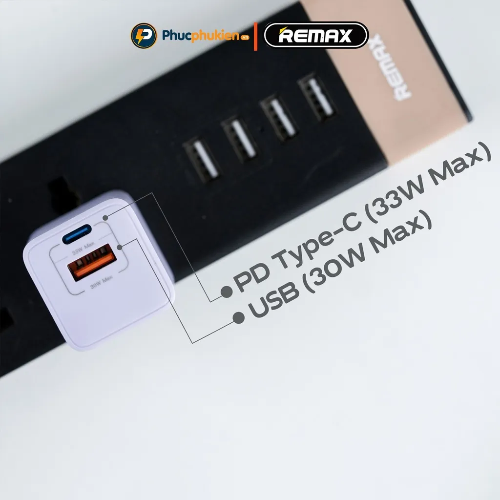 Ảnh Củ sạc nhanh 33w Remax U26 thiết kế 2 cổng sạc nhanh PD 33w và QC4.0 30w sạc đầy 60% pin trong 30 phút Phúc Phụ Kiện 2