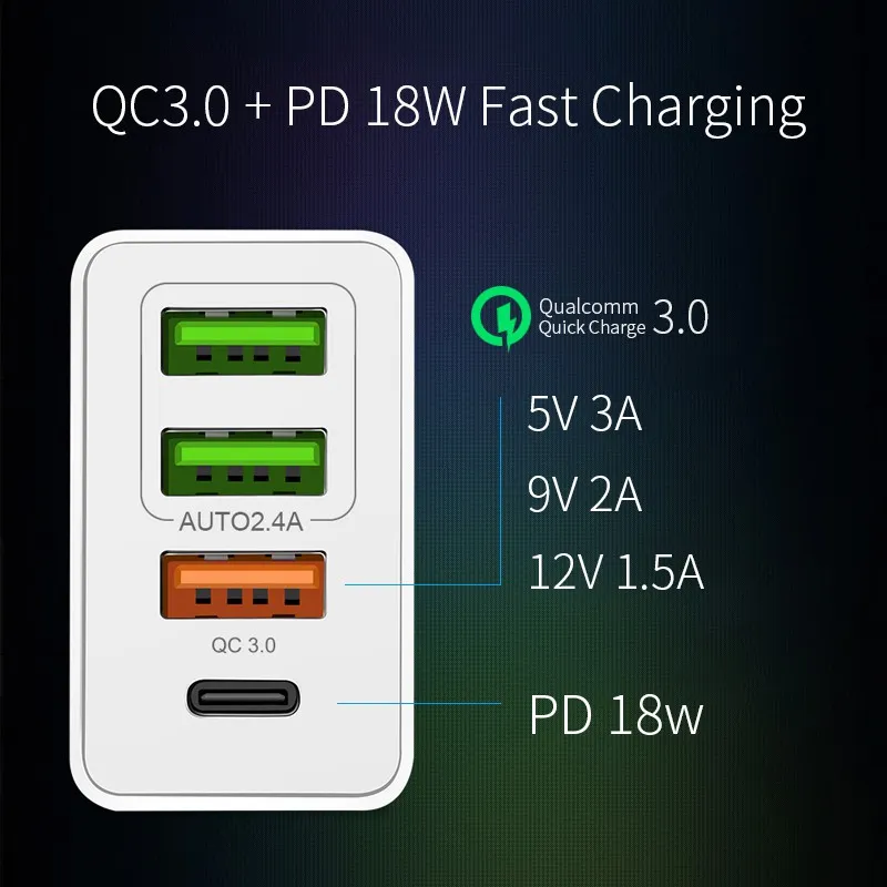 Ảnh Củ Sạc Nhanh 48W 3 USB + PD 18w 3.0 Chất Lượng Cao Pffee 1