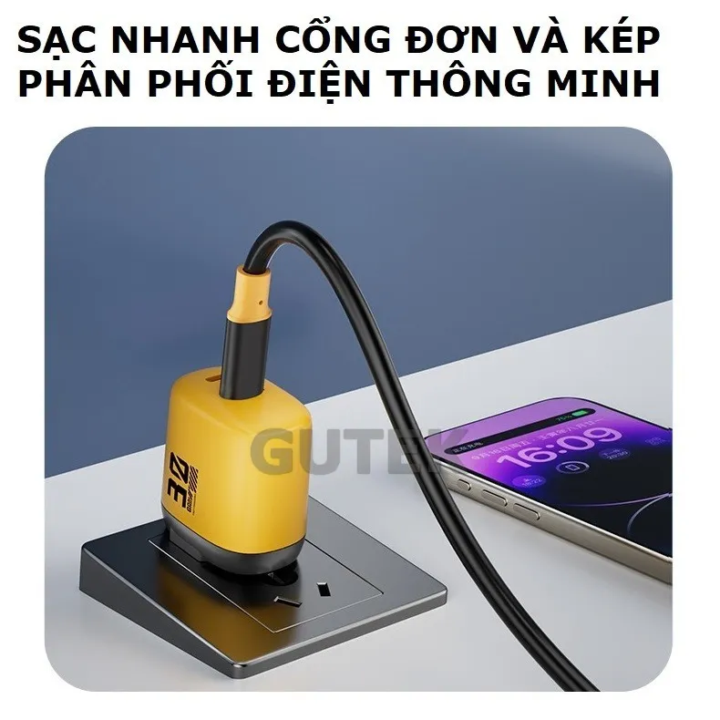 Ảnh Củ sạc nhanh GAN+ PD30W 2 cổng cắm usb type-c dùng cho điện thoại iphone samsung oppo – Gutek S520 2