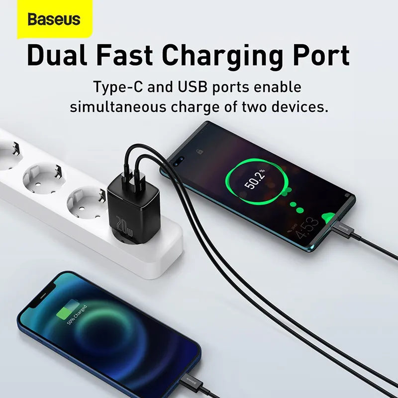 Ảnh Củ Sạc Nhanh PD 20w 2 Cổng Chính Hãng Baseus QC3.0 Cục Type-C Và USB Cho iP 13 12 11 XS X XR Xiaomi 2