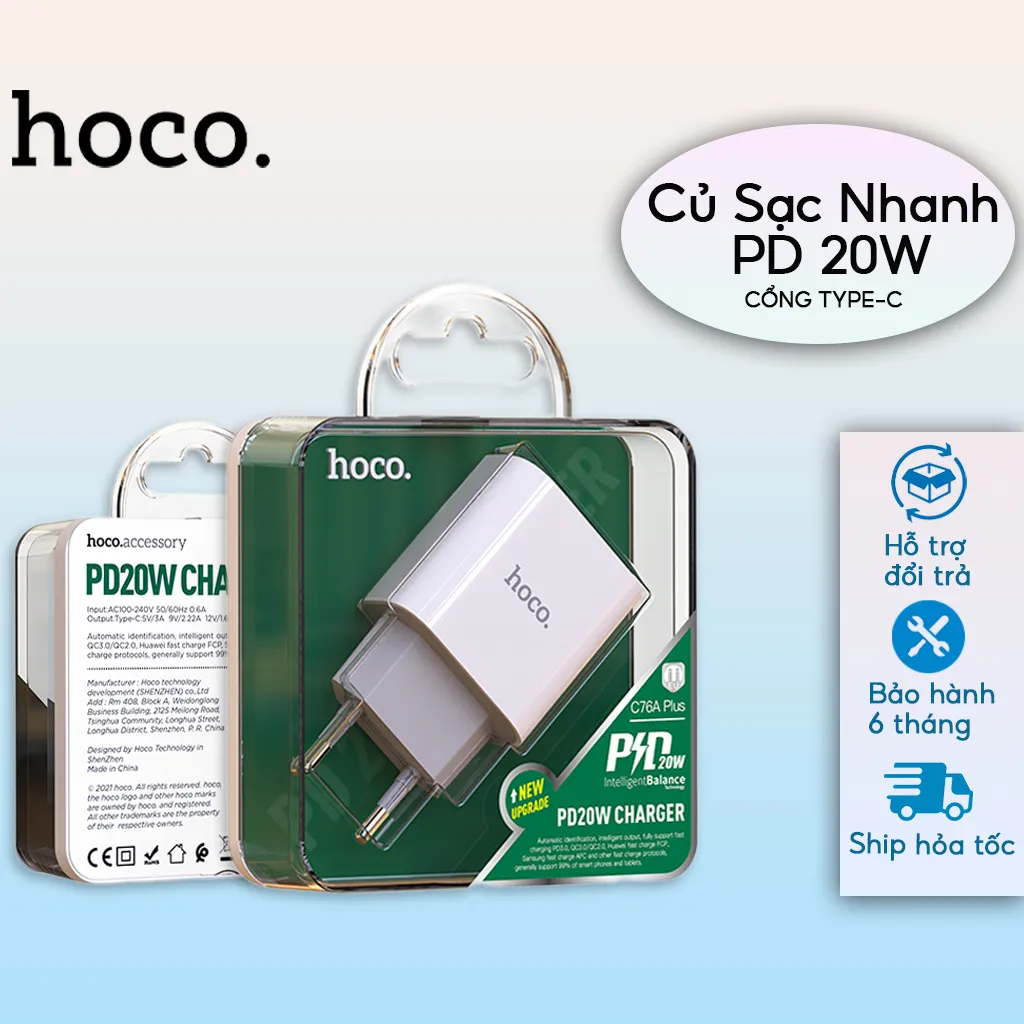 Ảnh Củ Sạc Nhanh PD 20W CHÍNH HÃNG Hoco Cổng Type C Phù Hợp Cho Các ĐT IP, Samsung, Oppo, Xiaomi.v.v.v 1