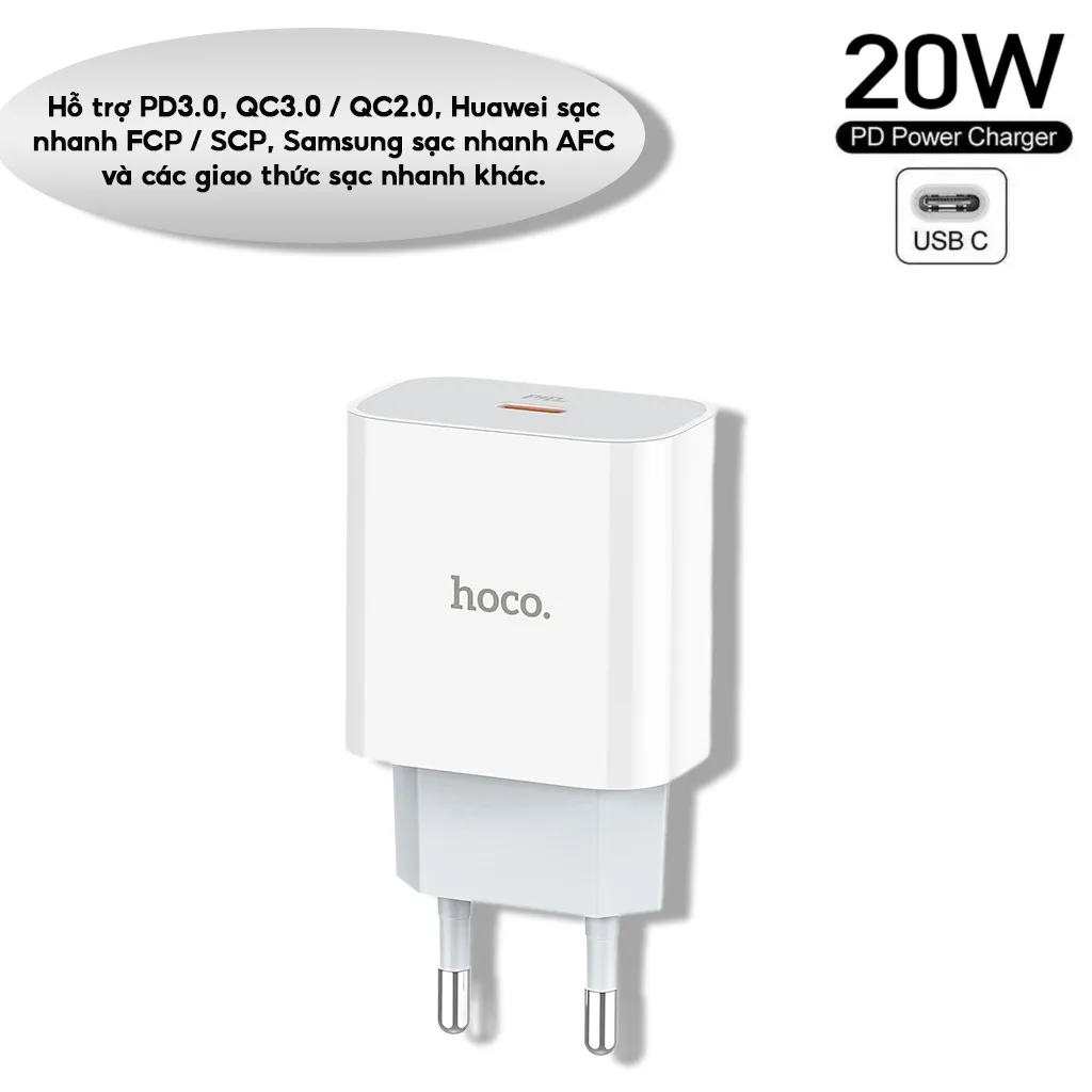 Ảnh Củ Sạc Nhanh PD 20W CHÍNH HÃNG Hoco Cổng Type C Phù Hợp Cho Các ĐT IP, Samsung, Oppo, Xiaomi.v.v.v 4