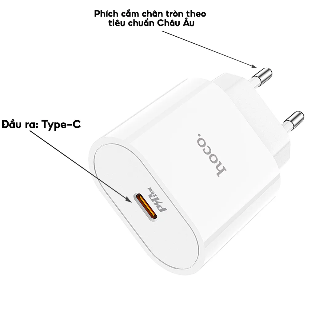 Ảnh Củ Sạc Nhanh PD 20W CHÍNH HÃNG Hoco Dùng Cho IP,Samsung,XiaoMi,Oppo Chất Liệu Nhựa PC Chống Cháy Nổ 3