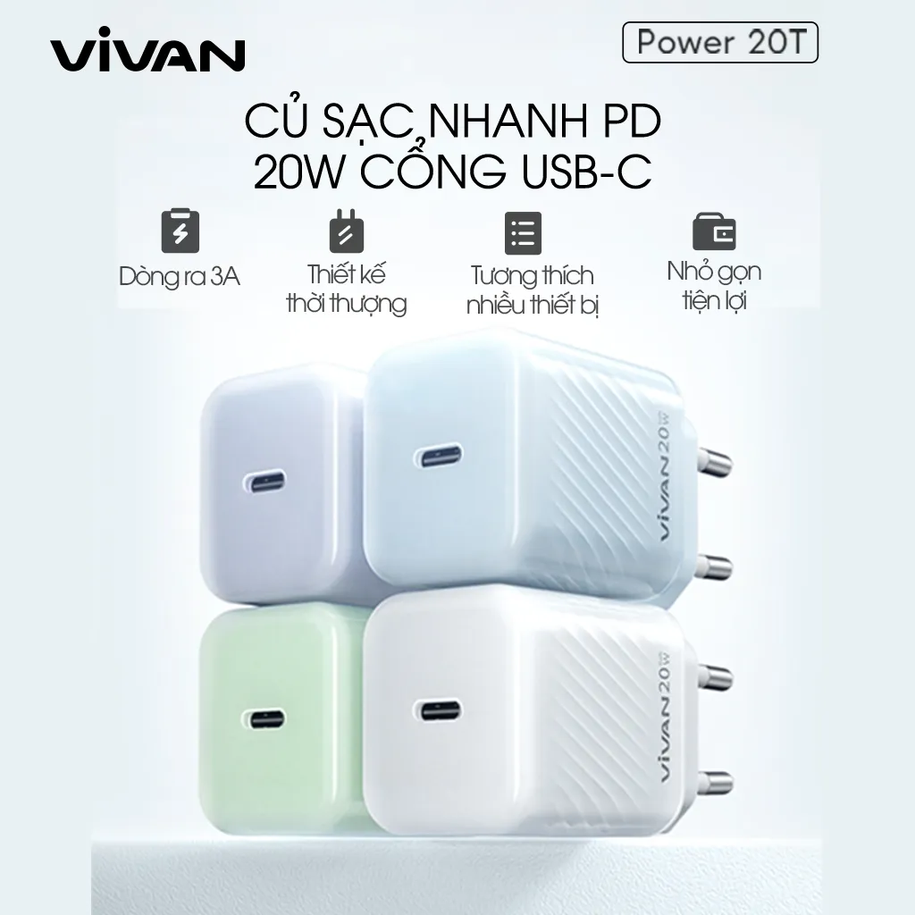 Ảnh Củ Sạc Nhanh VIVAN Power 20T Công Suất 20W Cổng USB-C 2