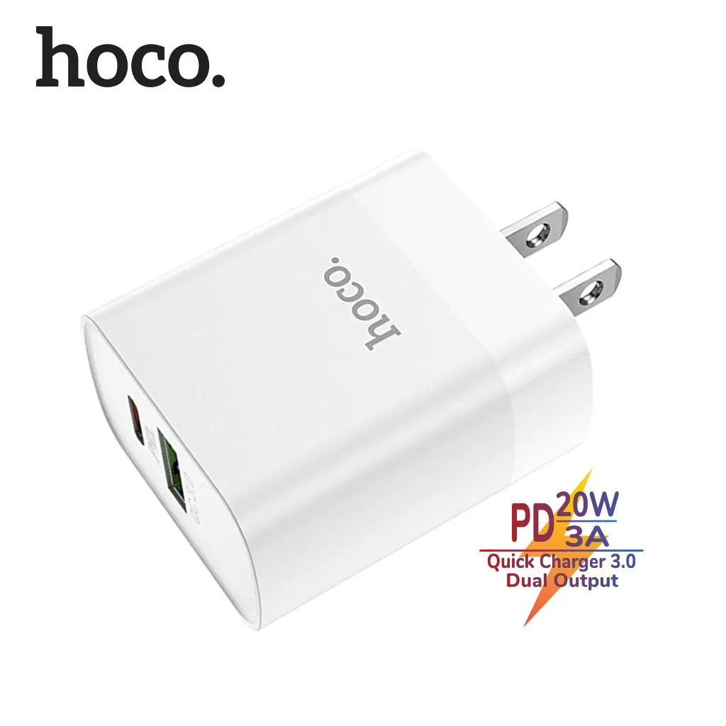Ảnh Củ sạc PD 20W Hoco C80 2 cổng ( USB + Type-C ) sạc nhanh tối đa 3A, Q.C 3.0, tương thích nhiều thiết bị, tiện lợi ( US ) 1