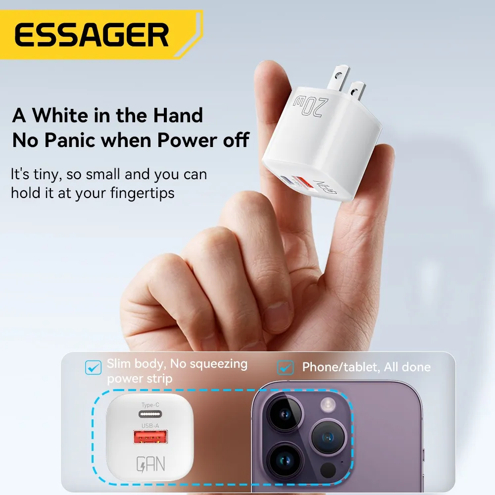 Ảnh Cục sạc nhanh ESSAGER 20W USB Type C QC 3.0 thích hợp cho iP 14 13 12 11 Pro Max Mini Ipod 1