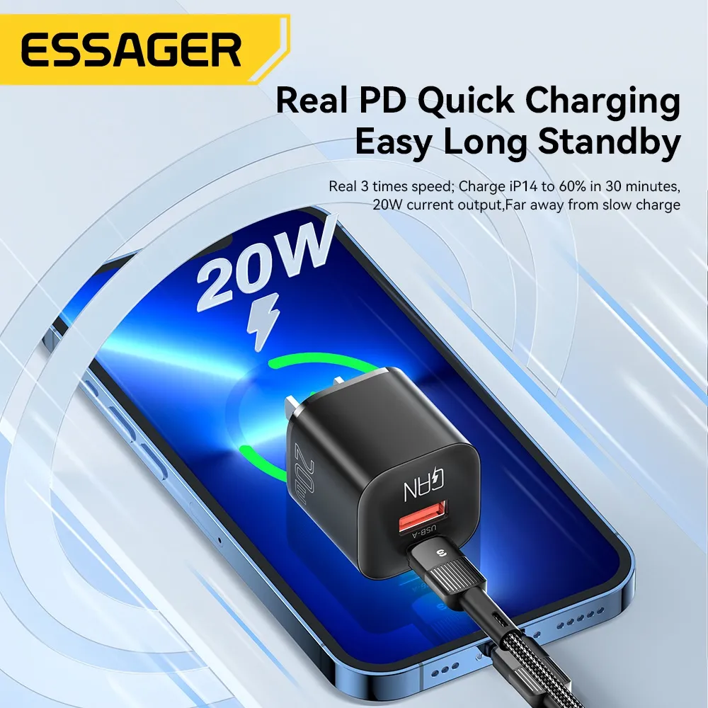 Ảnh Cục sạc nhanh ESSAGER 20W USB Type C QC 3.0 thích hợp cho iP 14 13 12 11 Pro Max Mini Ipod 3
