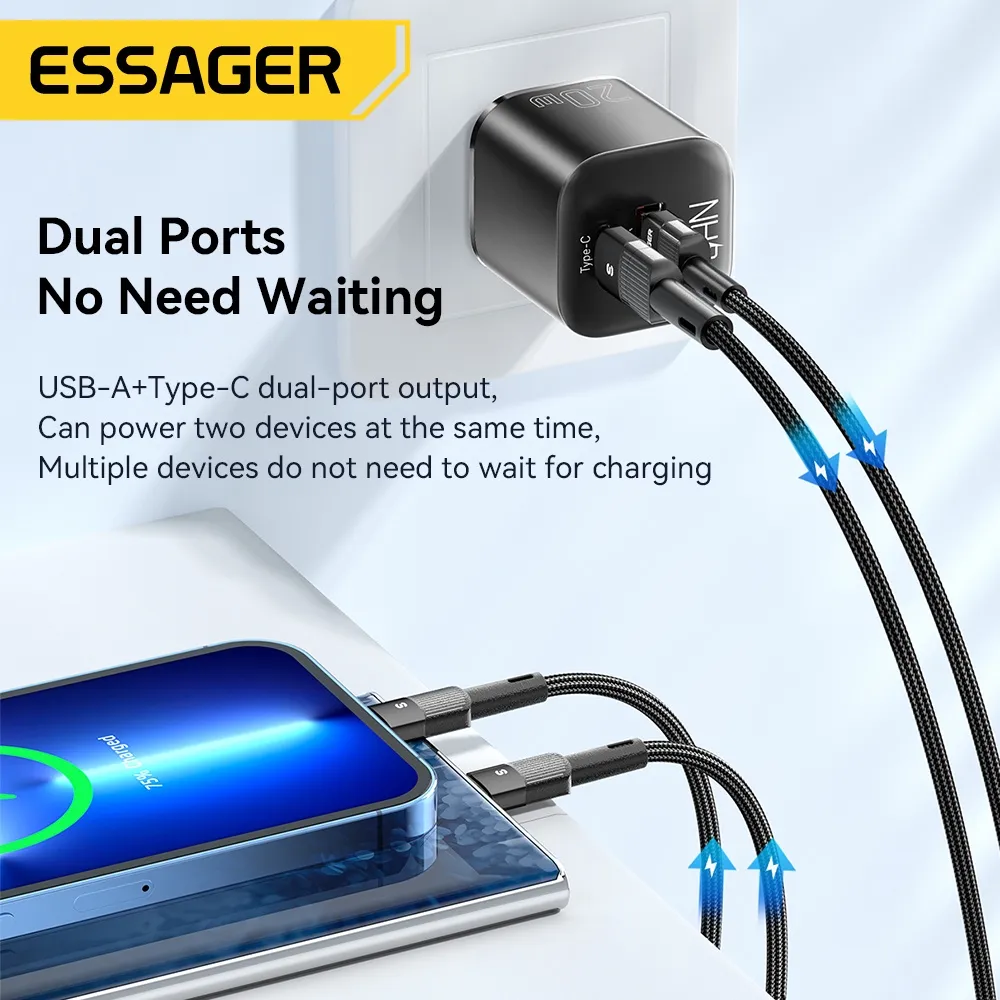 Ảnh Cục sạc nhanh ESSAGER 20W USB Type C QC 3.0 thích hợp cho iP 14 13 12 11 Pro Max Mini Ipod 4