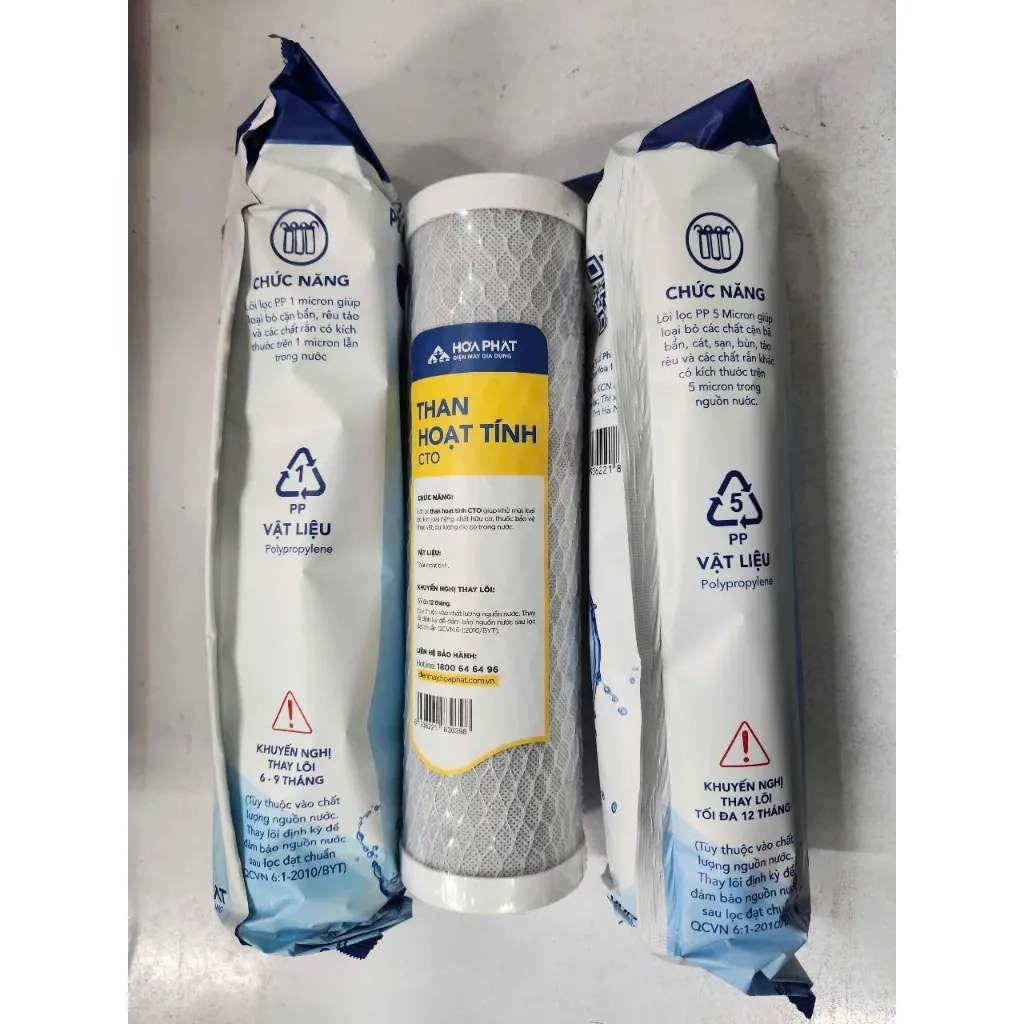 Ảnh Cụm lõi lọc thô Hoà Phát tích hợp 3 lõi Ultra F3.0 (PP 5 micron, Than hoạt tính, PP 1 micron) - Hàng chính hãng 3