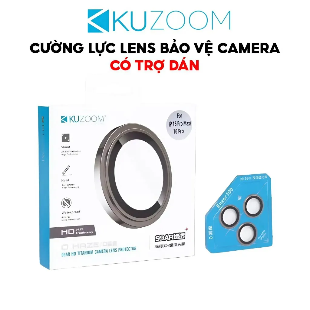 Ảnh Cường Lực Camera Chính Hãng Kuzoom Có Khung Trợ Dán, Bảo Vệ Camera Khỏi Trầy Xước Dùng Cho Iphone 1