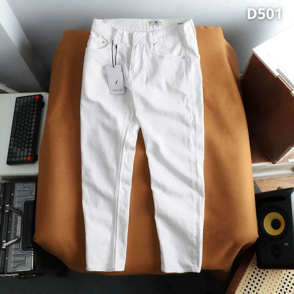 Ảnh D501 Quần dài jeans thun trắng JUSTMEN Nam Menswear 1