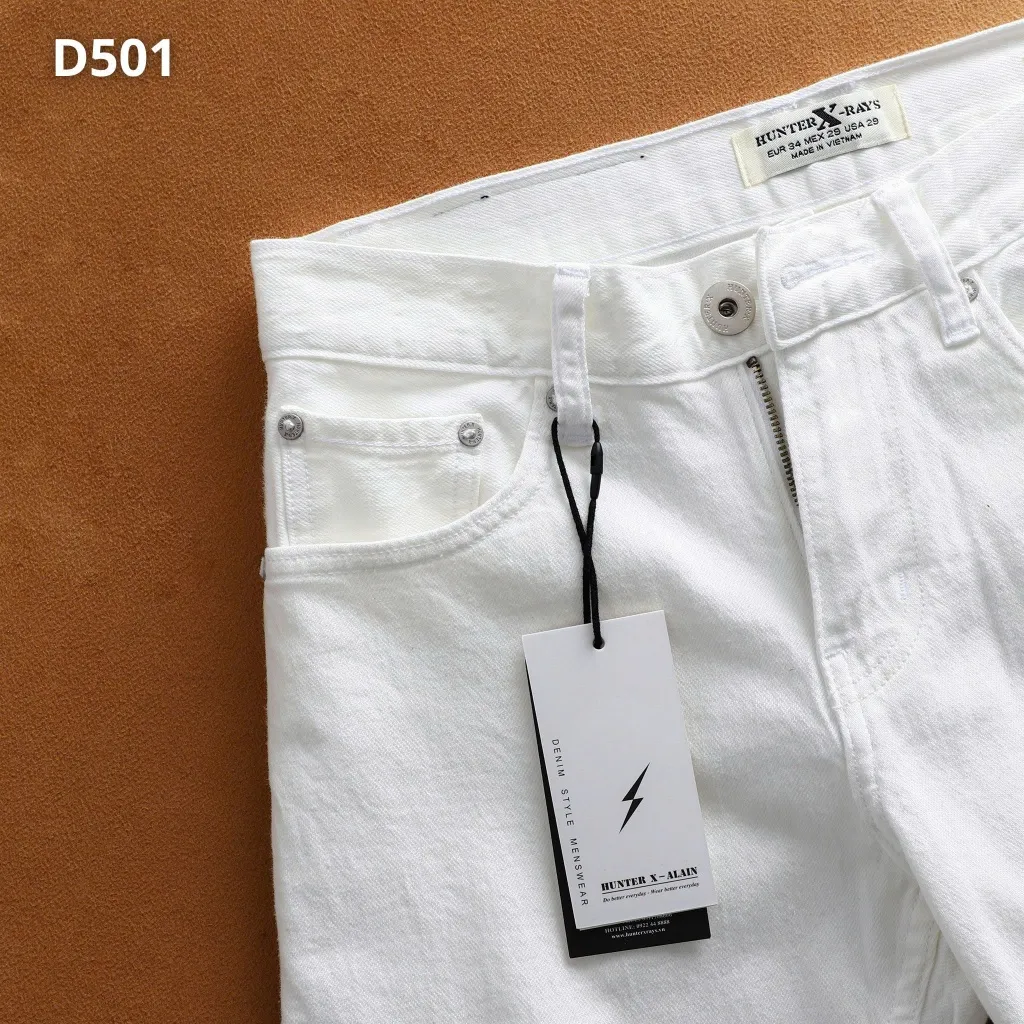 Ảnh D501 Quần dài jeans thun trắng JUSTMEN Nam Menswear 4