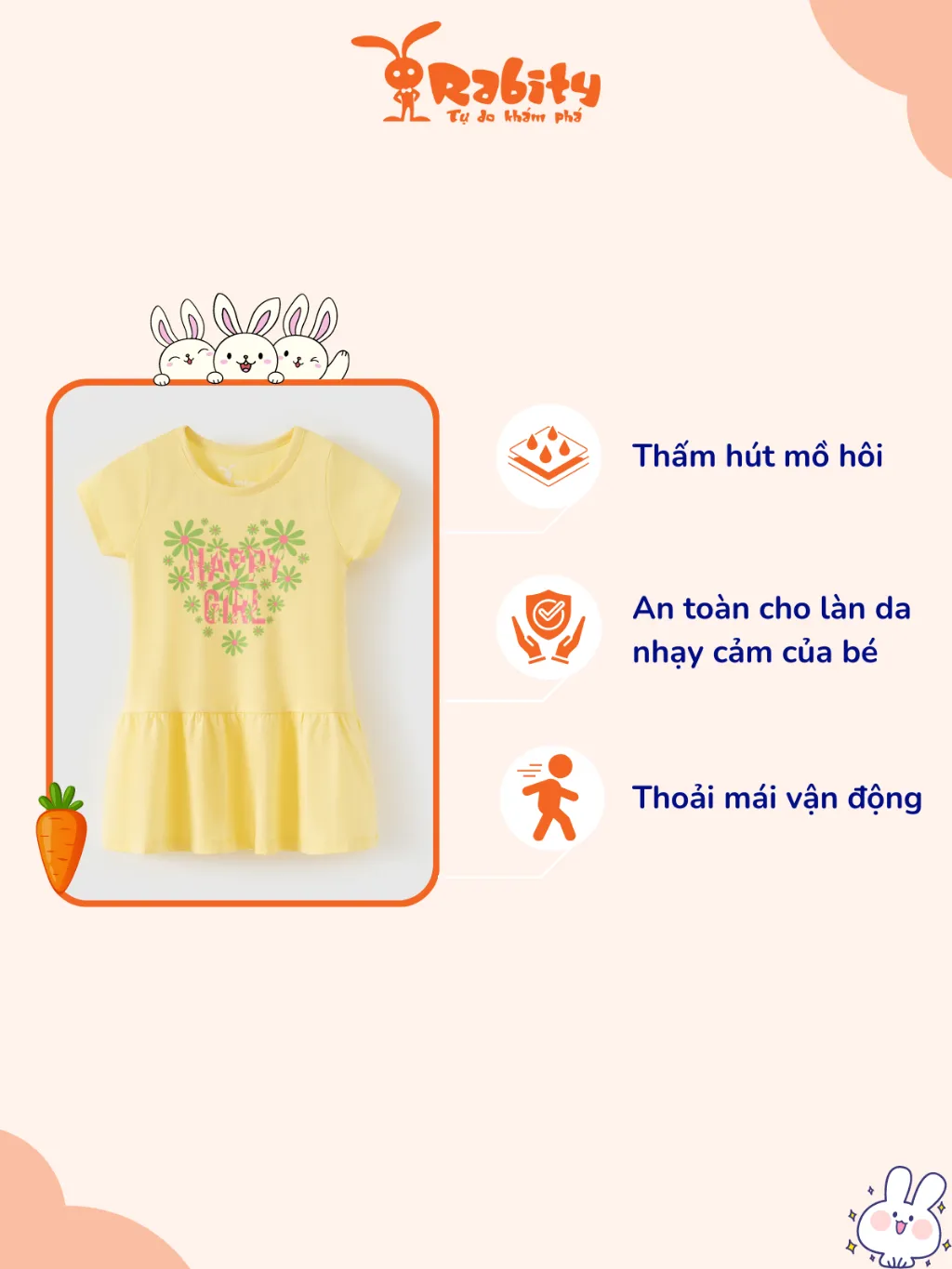 Ảnh Đầm bé gái Rabity ngắn tay cotton váy mùa hè in hình pony 91157 3