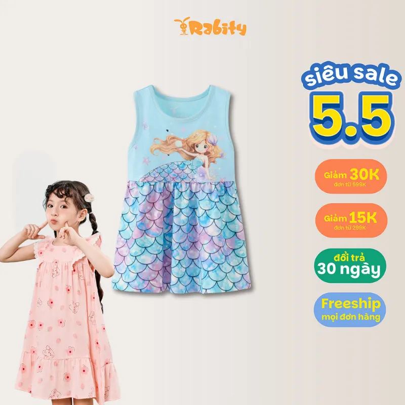 Ảnh Đầm bé gái Rabity ngắn tay cotton họa tiết hoa 93041 1