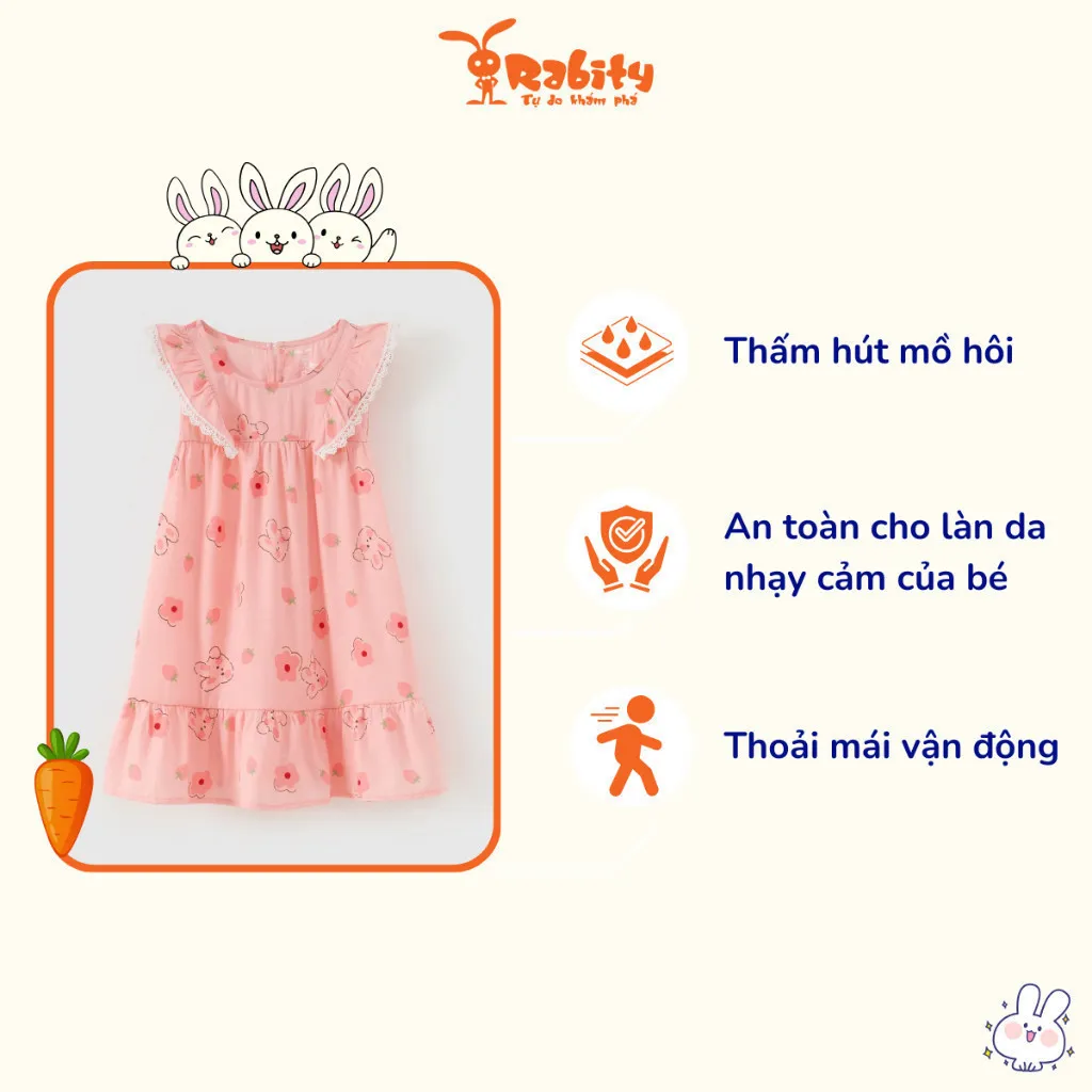 Ảnh Đầm bé gái Rabity ngắn tay cotton họa tiết hoa 93041 3