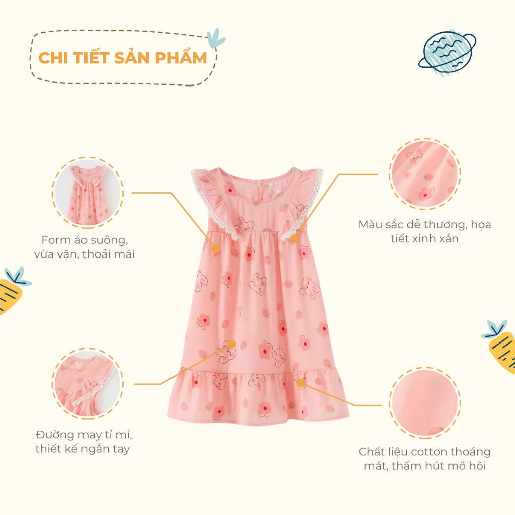 Ảnh Đầm bé gái Rabity ngắn tay cotton họa tiết hoa 93041 4