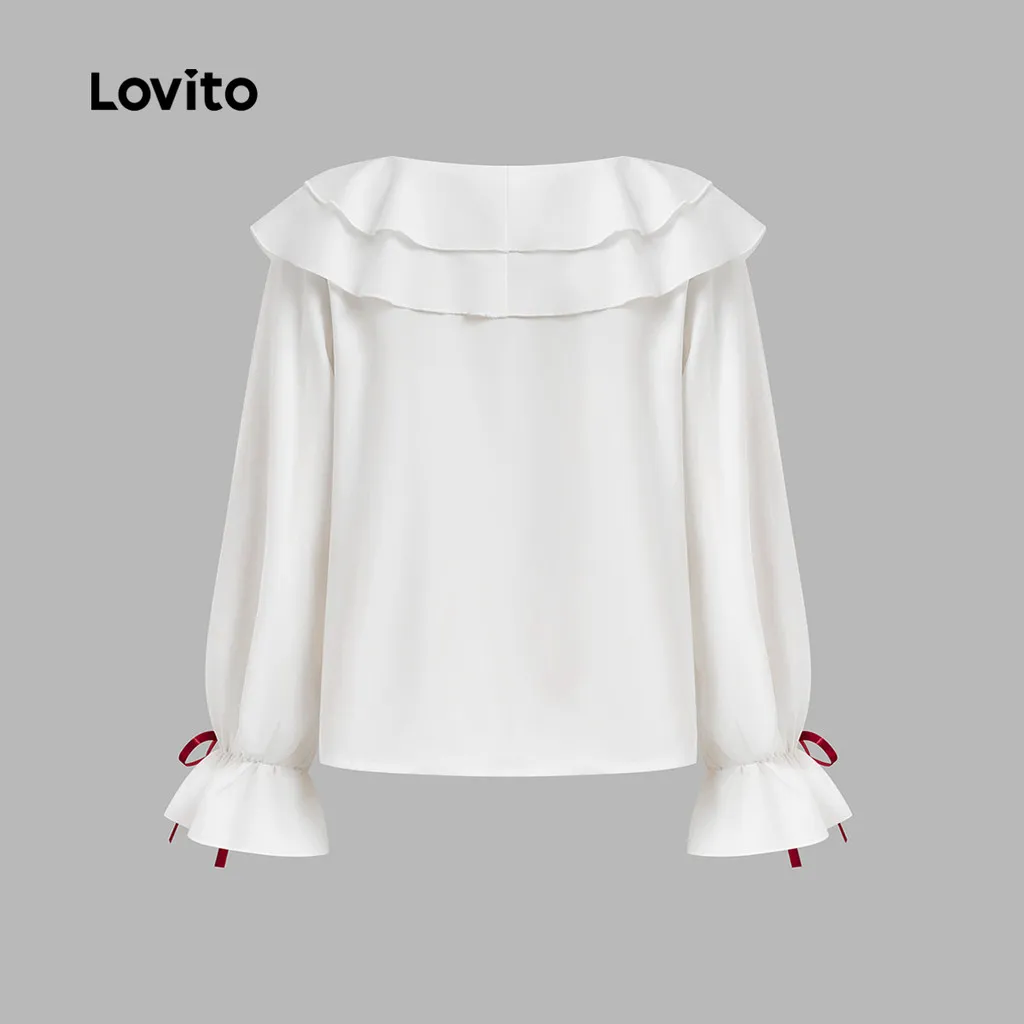 Ảnh Đầm chữ A Lovito chắp vá thắt nơ viền nhún bèo phong cách dự tiệc Giáng sinh dễ thương cho nữ LNA43050 4