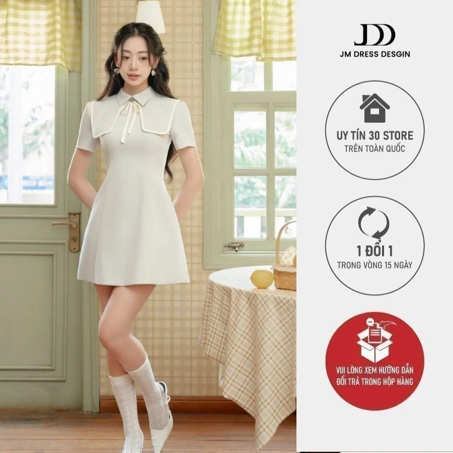 Ảnh Đầm cổ đức bung vạt đính nơ cổ 1S91.2408K, váy dầm công sở kiểu dáng thanh lịch nữ tính thiết kế bởi JM Dress Design 1