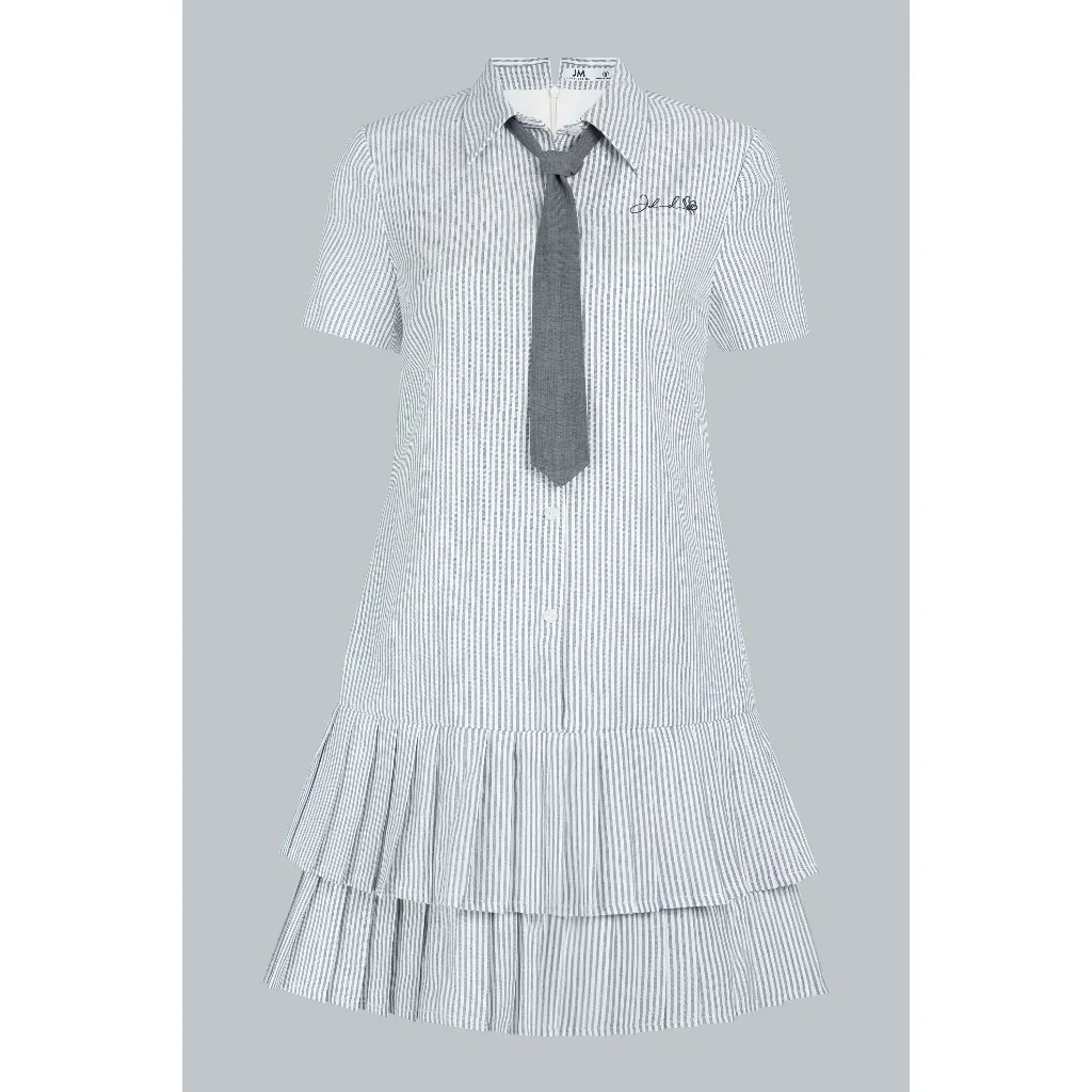 Ảnh Đầm cổ đức dáng suông xếp ly chân 1S29.2503K, váy sơ mi suông chân xếp ly xòe trẻ trung năng động thiết kế bởi JM Dress 3