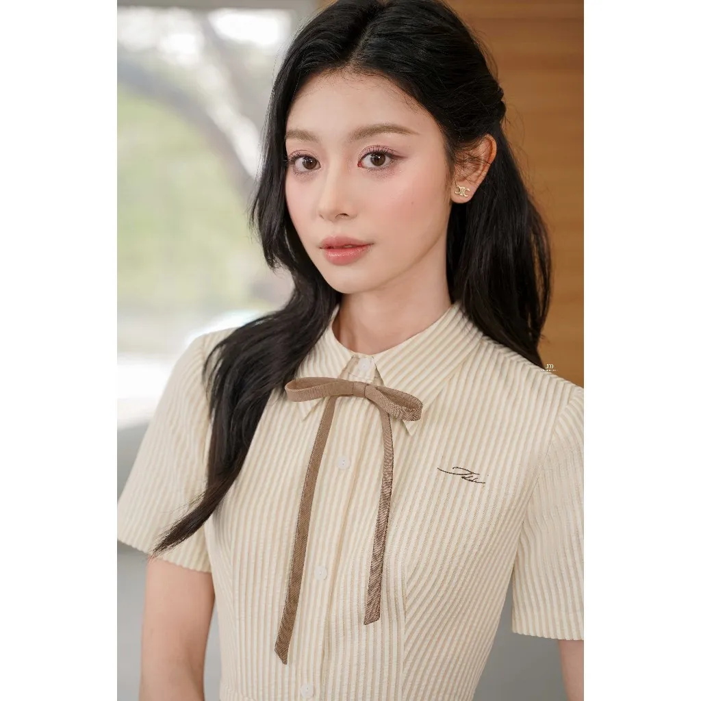 Ảnh Đầm cổ đức xếp ly chụm dài 1S26.2503K, đầm dài váy sơ mi dáng dài thanh lịch công sở thiết kế bởi JM Dress Design 3