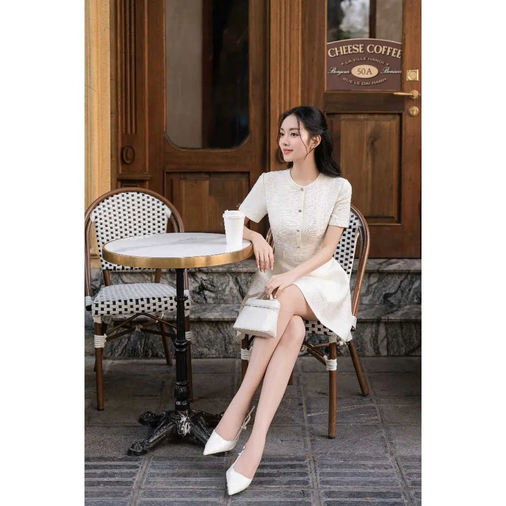 Ảnh Đầm cổ tròn chân bổ đổ 1S33.2504K, váy dáng a xòe bồng tôn dáng thanh lịch công nữ tính hiện đại trẻ trung thiết kế JM 3