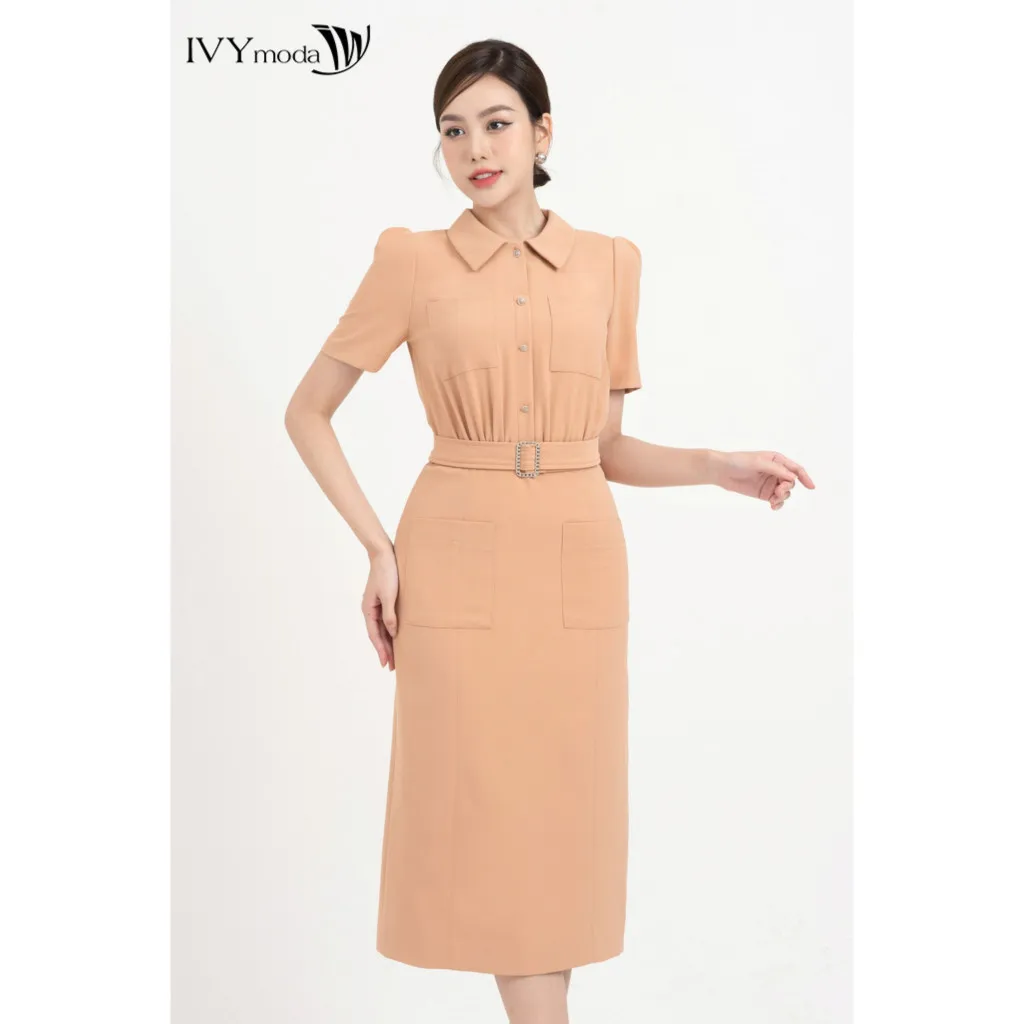 Ảnh Đầm dài phối túi kèm đai nữ IVY moda MS 48M8233 1