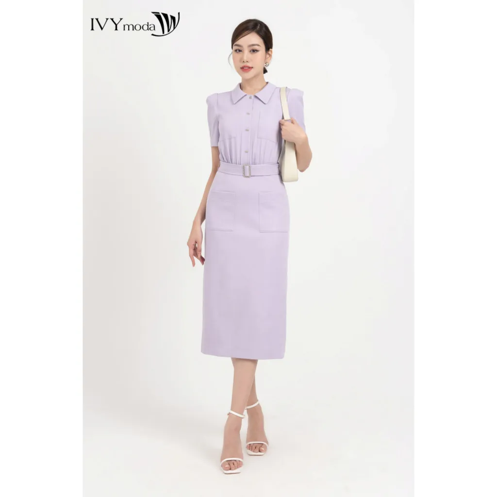 Ảnh Đầm dài phối túi kèm đai nữ IVY moda MS 48M8233 4