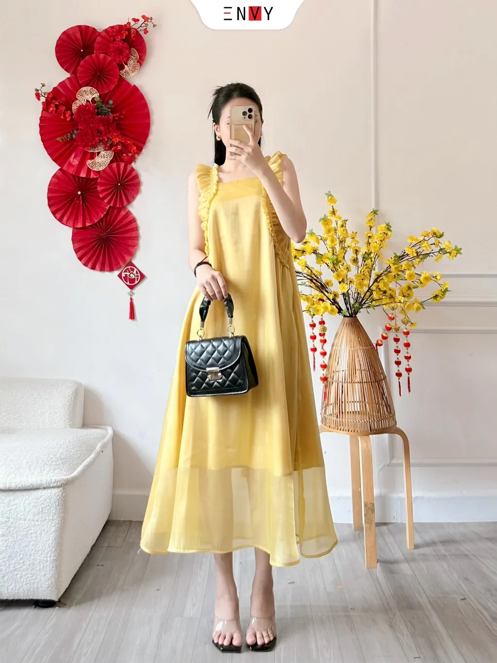 Ảnh Đầm Dáng Dài Rộng Chữ A Có Túi 2 Bên ENVY D277 3