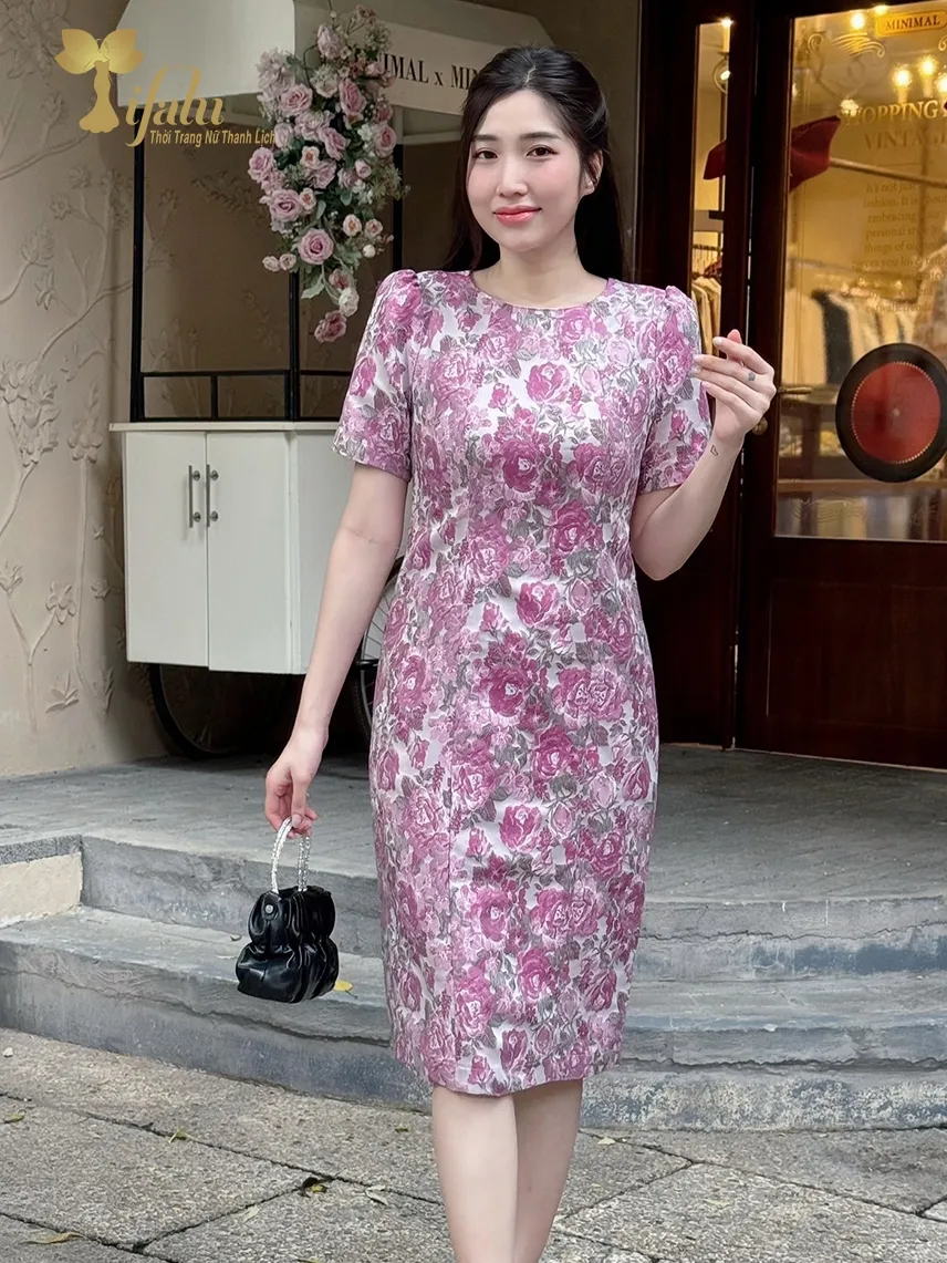 Ảnh Đầm dự tiệc gấm taffeta hoa 3D trẻ trung sang trọng ZOL by TIFALU màu tím hồng - ZOL215PINK 1